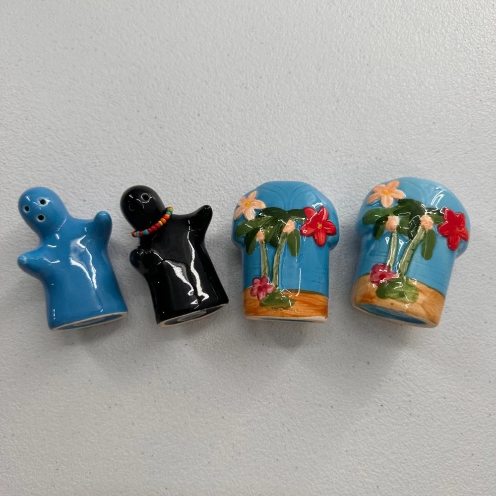 Hand-Painted Ceramic Salt & Pepper Shakers Set Floral Ghost Figurines Tropical‎